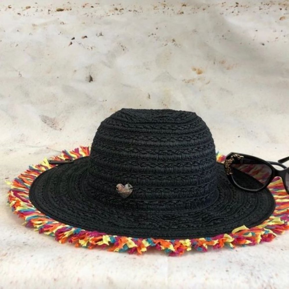 Betsey Johnson Multi-Color Fringe Trim Sun Hat